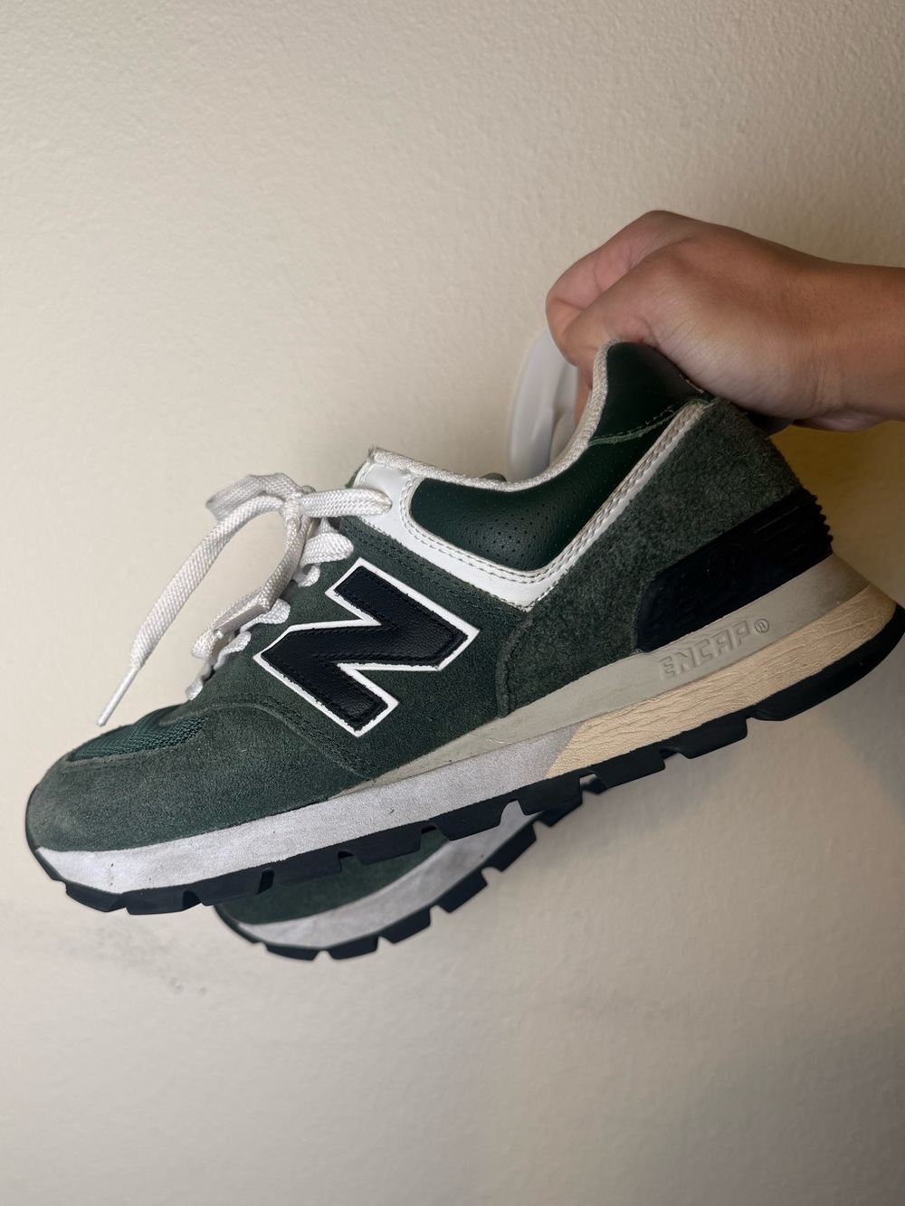New Balance 574 Green Suede Sneakers
